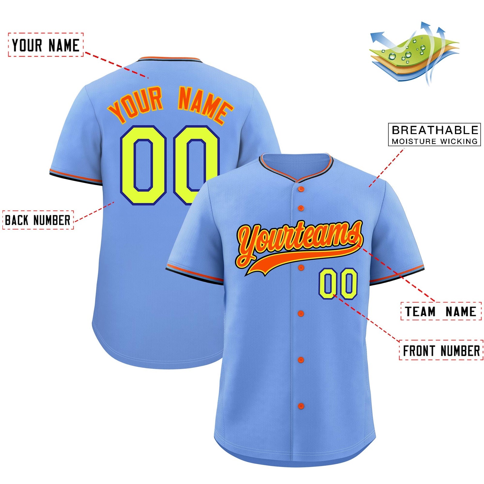 Custom Light Blue Powder Blue Black Classic Style Stitched Sports Uniform For Men Women Youth Personalized Quick Dry Baseball Jersey| KXKSHOP