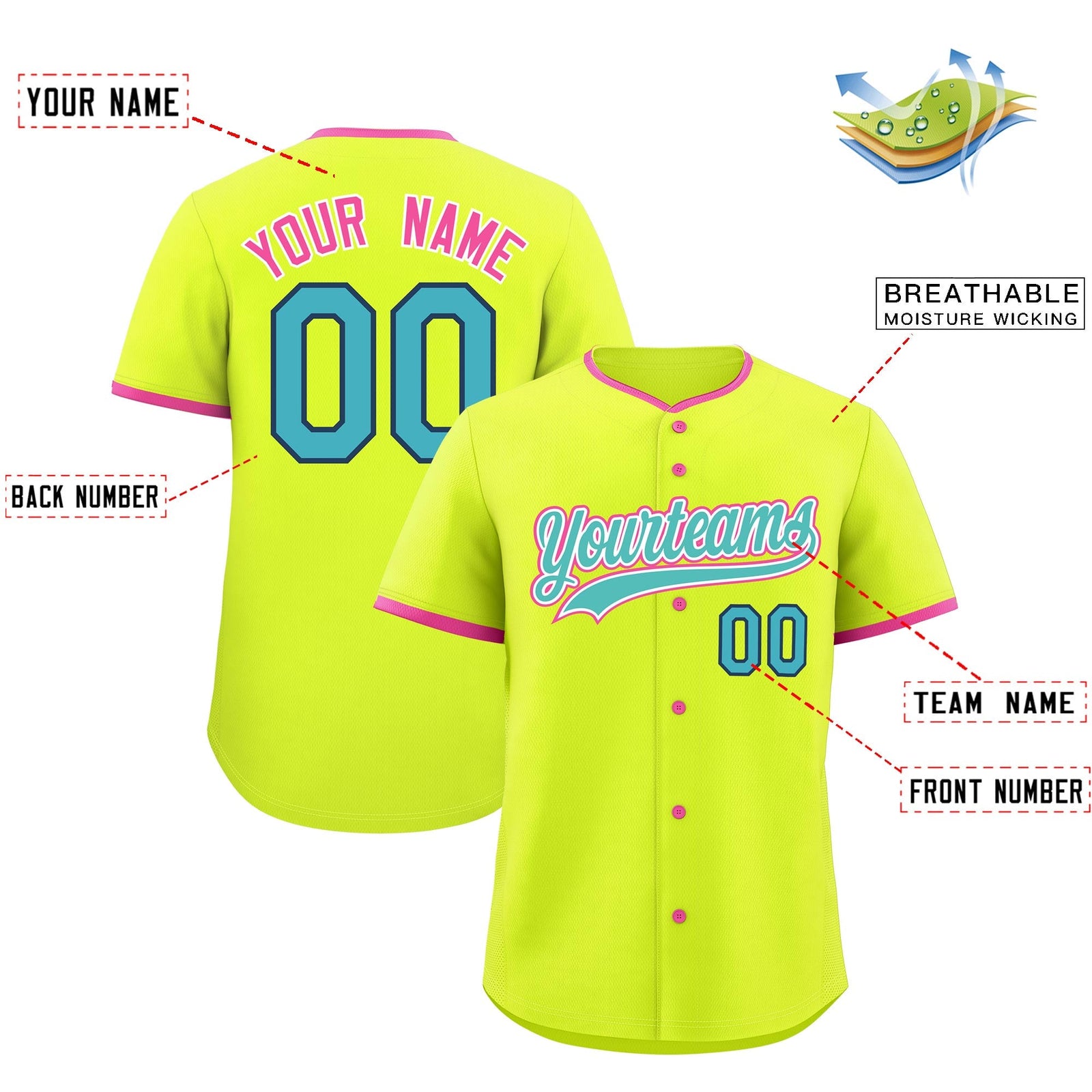 Custom Fluorescent Green Rose Red Teal Classic Style Stitched Sports Uniform For Men Women Youth Personalized Lightweight Baseball Jersey| KXKSHOP