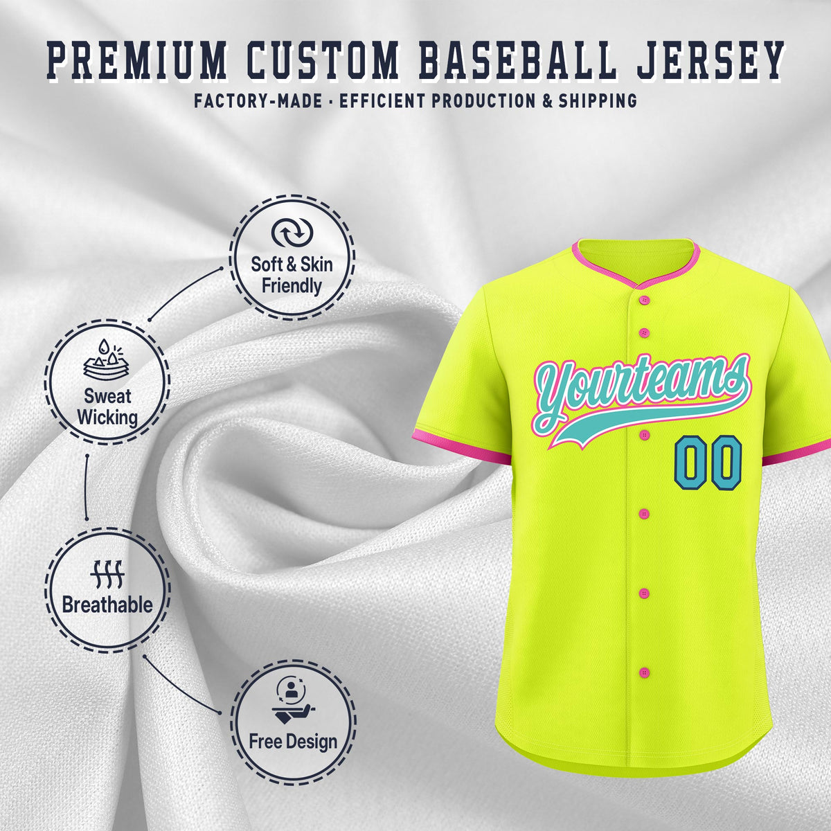 Custom Fluorescent Green Rose Red Teal Classic Style Stitched Sports Uniform For Men Women Youth Personalized Lightweight Baseball Jersey| KXKSHOP