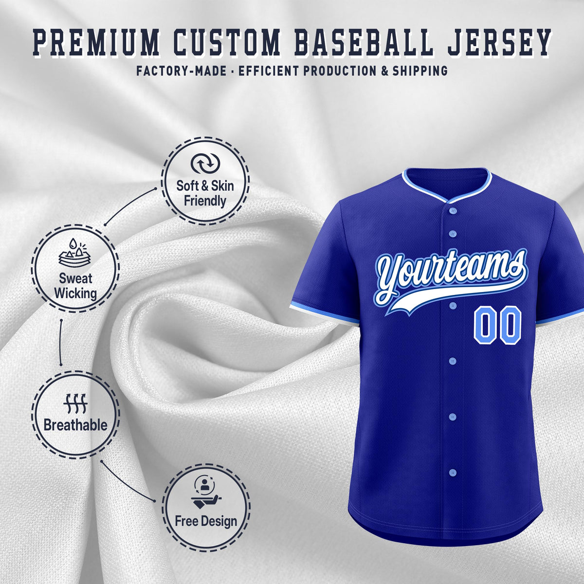 Custom Royal White Light Blue Classic Style Stitched Sports Uniform For Men Women Youth Personalized Lightweight Baseball Jersey| KXKSHOP