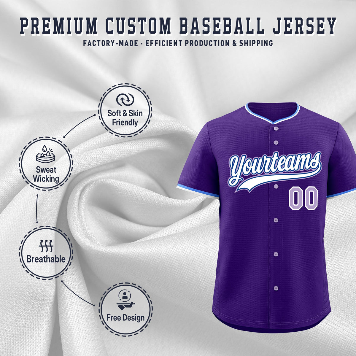 Custom Purple White Royal Classic Style Stitched Sports Uniform For Men Women Youth Personalized Quick Dry Baseball Jersey| KXKSHOP