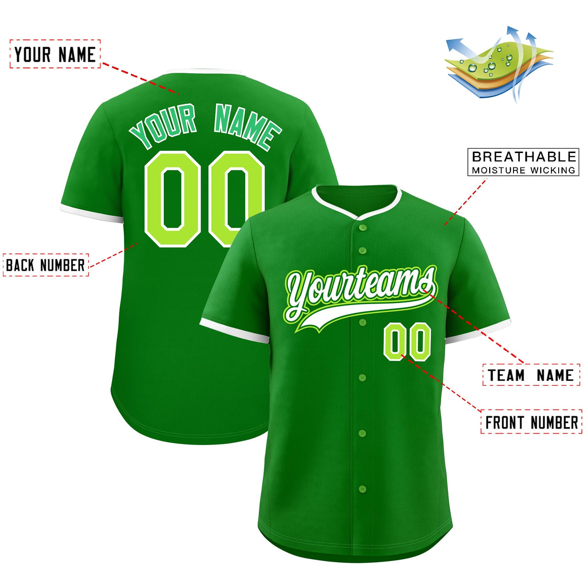 Custom Kelly Green White Neon Green Classic Style Stitched Sports Uniform For Men Women Youth Personalized Quick Dry Baseball Jersey| KXKSHOP