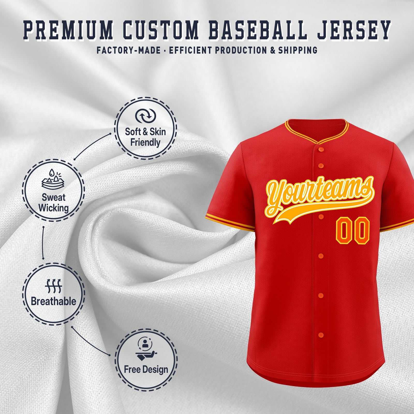 Custom Red Yellow White Classic Style Stitched Sports Uniform For Men Women Youth Personalized Quick Dry Baseball Jersey| KXKSHOP