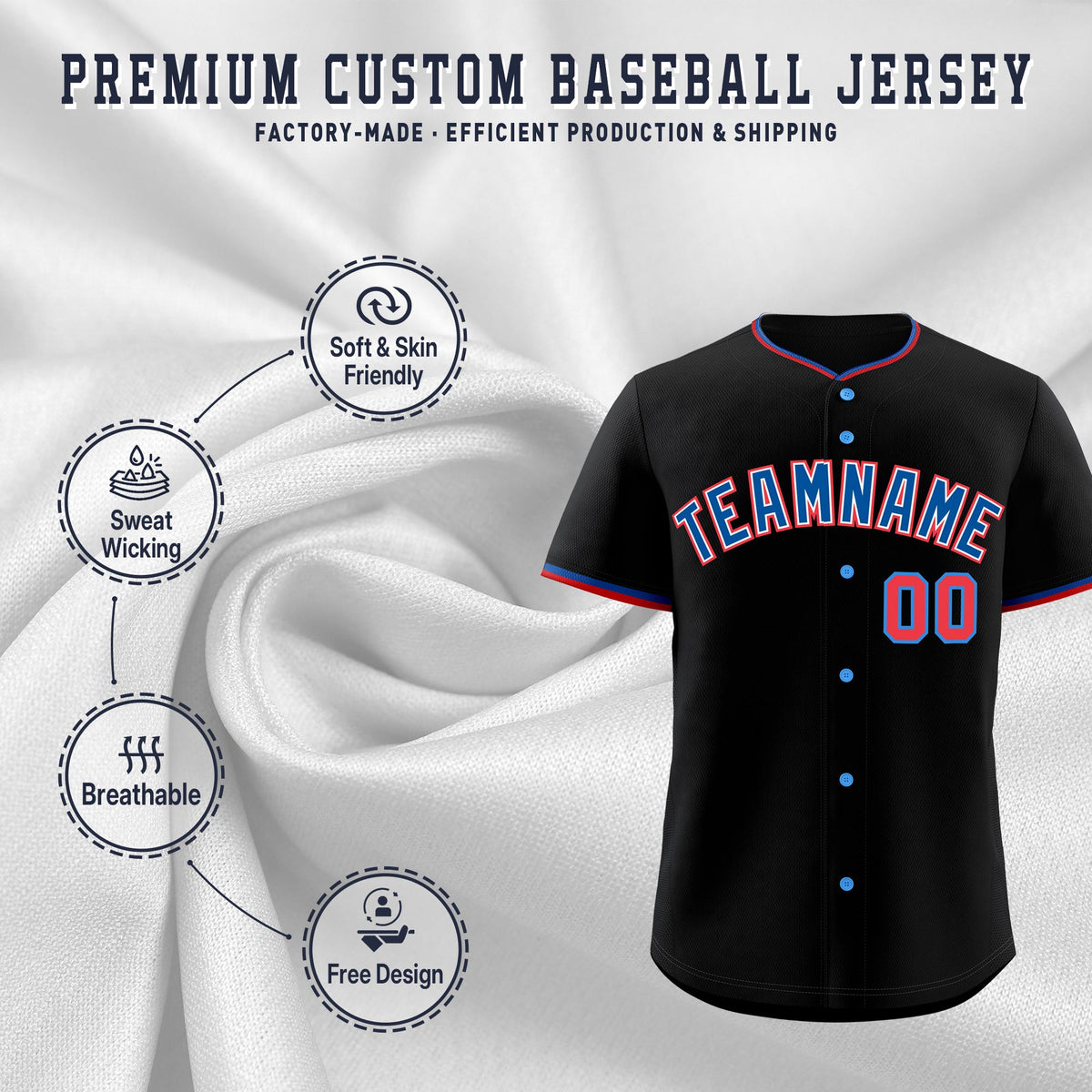 Custom Black Red Royal Classic Style Stitched Sports Uniform For Men Women Youth Personalized Lightweight Baseball Jersey| KXKSHOP