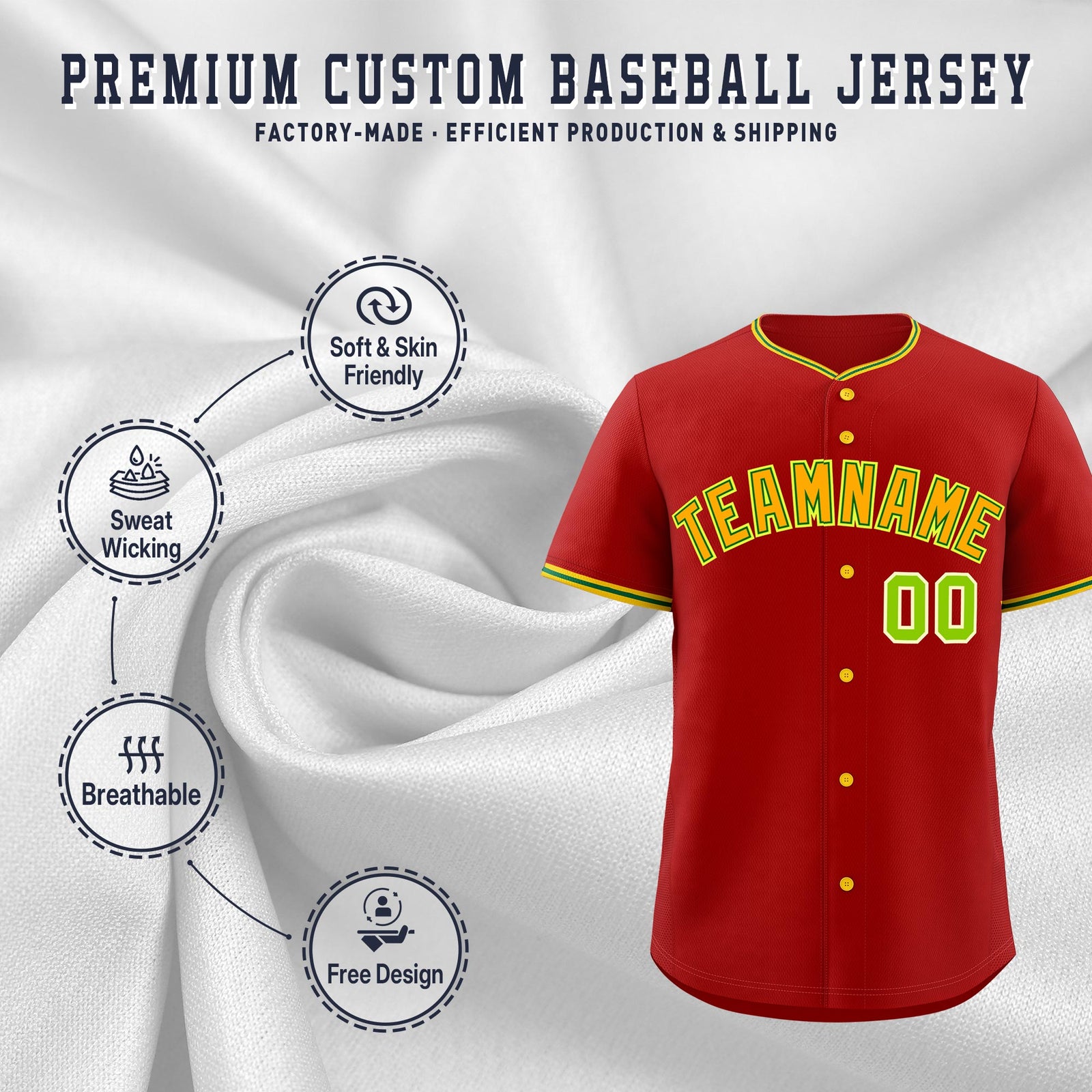 Custom Red Light Green Gold Classic Style Stitched Sports Uniform For Men Women Youth Personalized Quick Dry Baseball Jersey| KXKSHOP
