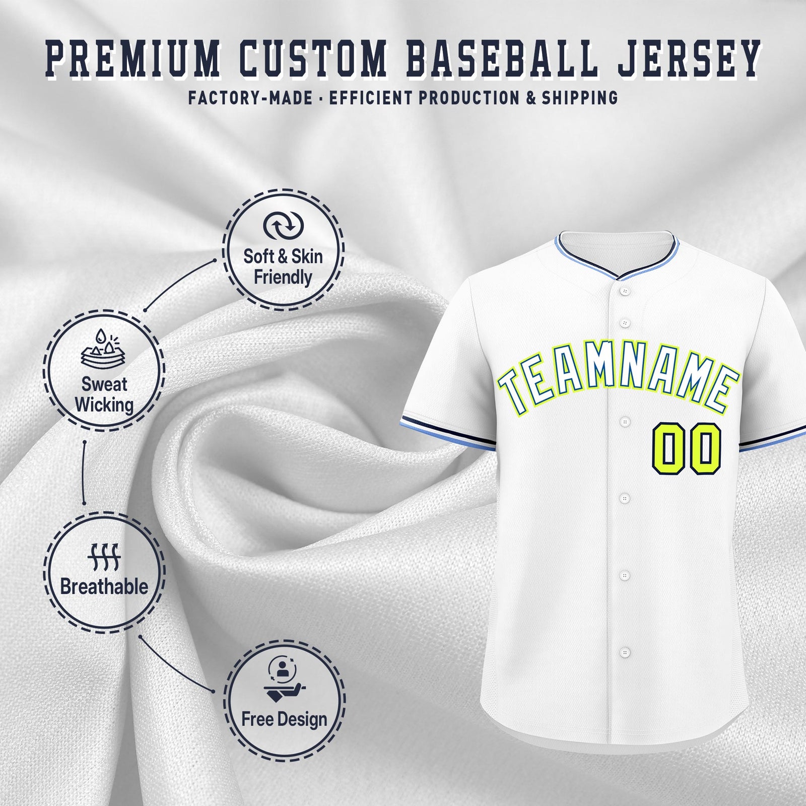 Custom White Navy Fluorescent Green Classic Style Stitched Sports Uniform For Men Women Youth Personalized Lightweight Baseball Jersey| KXKSHOP