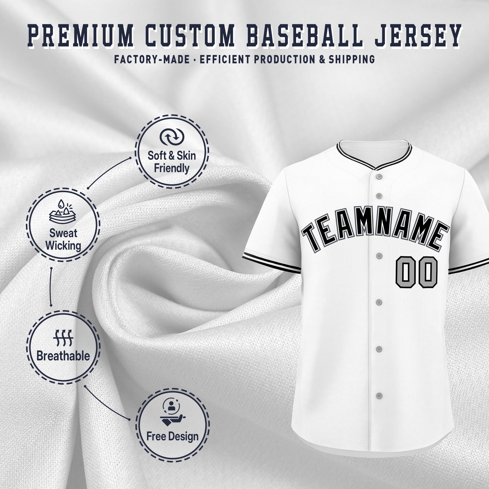 Custom White Black Gray Classic Style Stitched Sports Uniform For Men Women Youth Personalized Lightweight Baseball Jersey| KXKSHOP