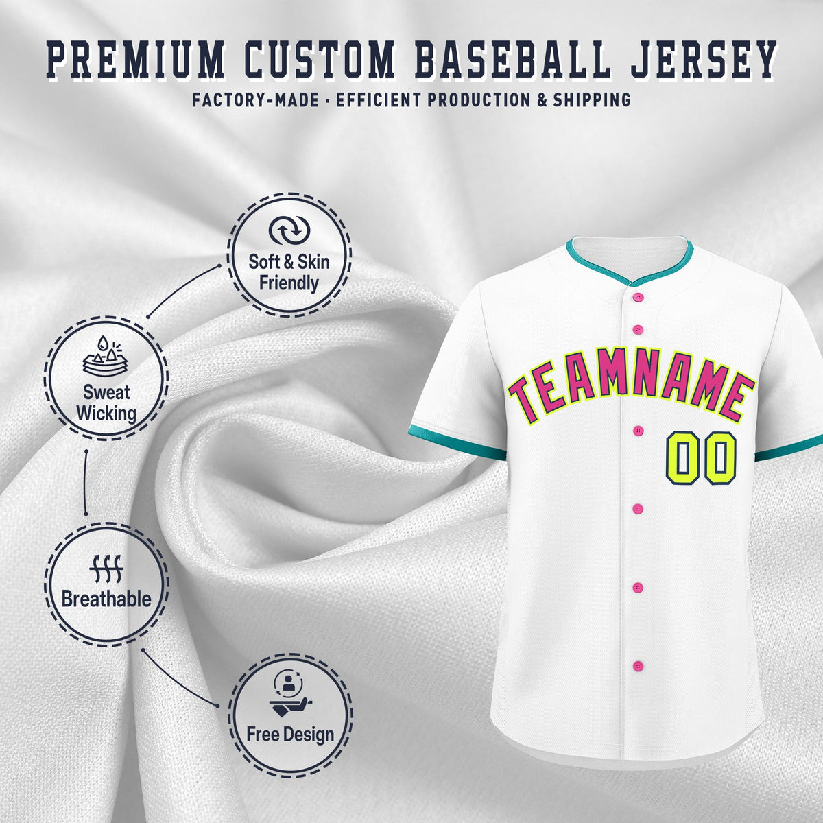 Custom White Fluorescent Green Midnight Blue Classic Style Stitched Sports Uniform For Men Women Youth Personalized Quick Dry Baseball Jersey| KXKSHOP