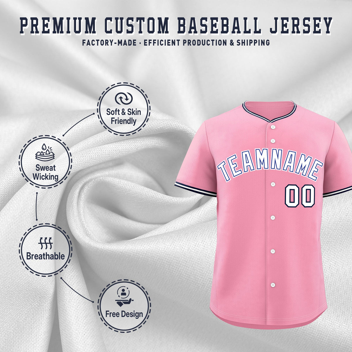 Custom Light Pink White Navy Classic Style Stitched Sports Uniform For Men Women Youth Personalized Quick Dry Baseball Jersey| KXKSHOP
