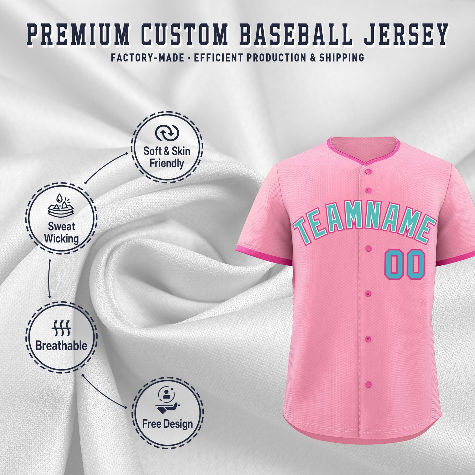 Custom Light Pink Rose Red Teal Classic Style Stitched Sports Uniform For Men Women Youth Personalized Quick Dry Baseball Jersey| KXKSHOP