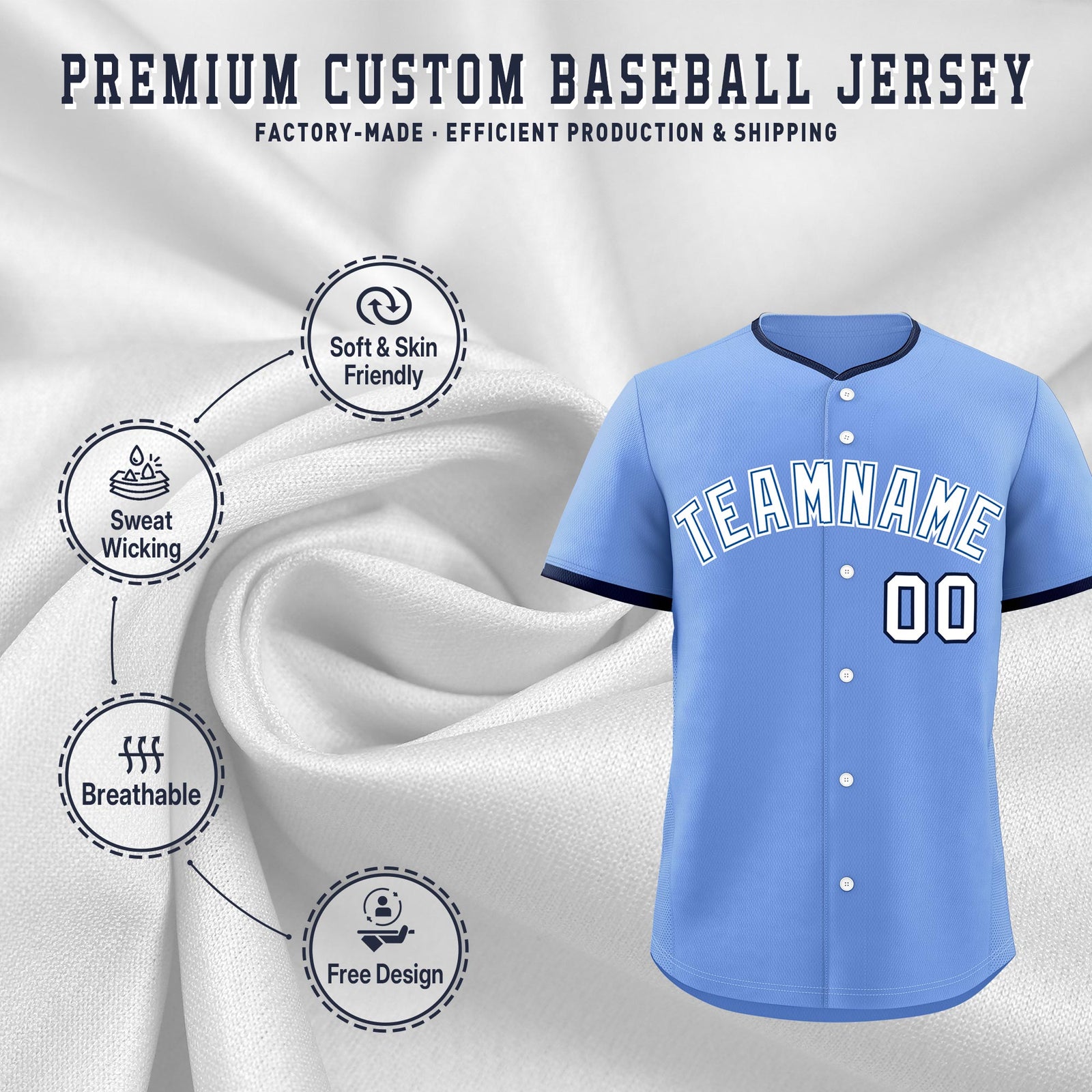 Custom Light Blue White Royal Classic Style Stitched Sports Uniform For Men Women Youth Personalized Lightweight Baseball Jersey| KXKSHOP