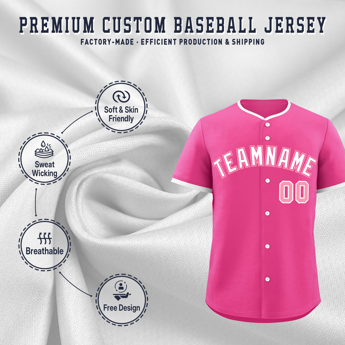 Custom Pink White Light Pink Classic Style Stitched Sports Uniform For Men Women Youth Personalized Lightweight Baseball Jersey| KXKSHOP