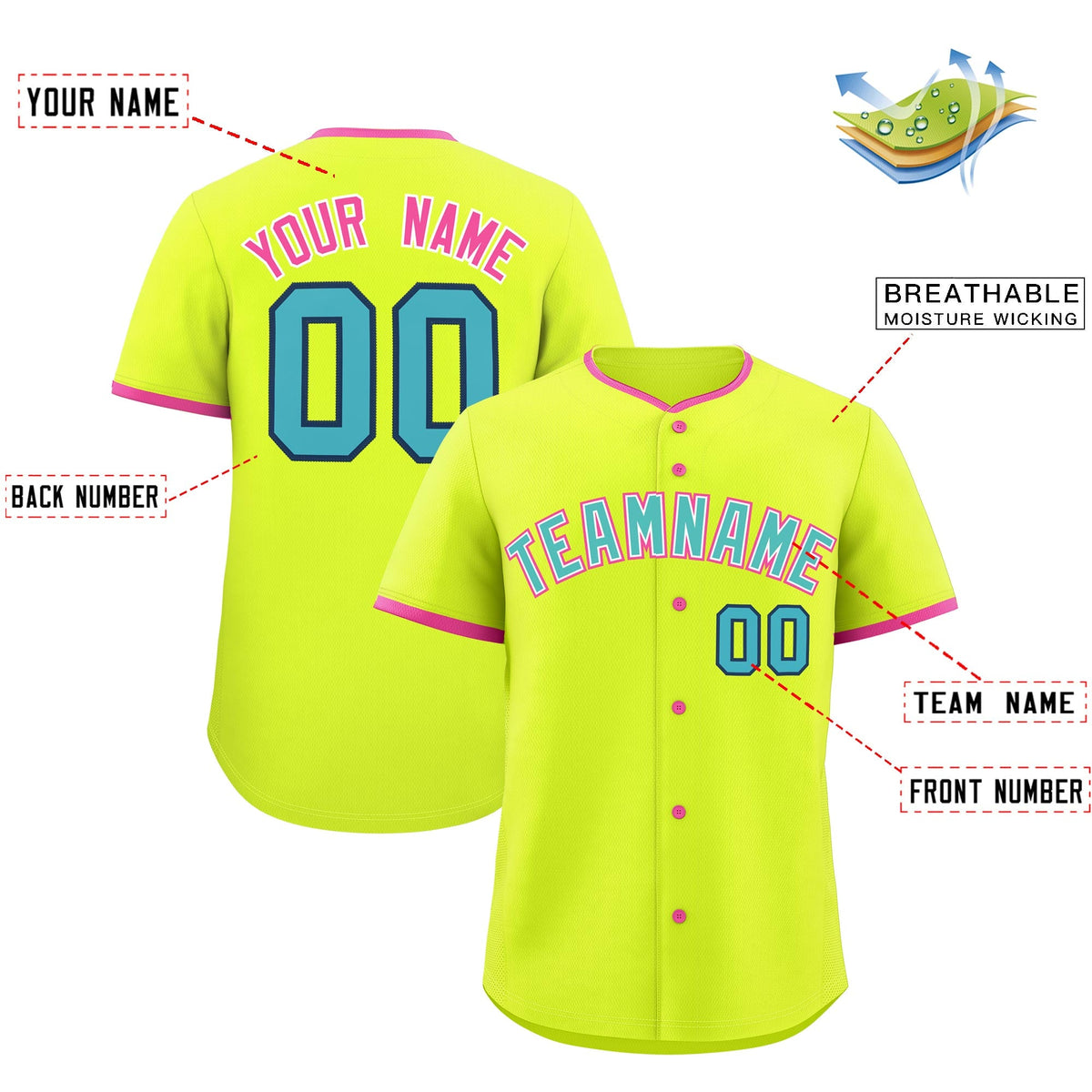 Custom Fluorescent Green Rose Red Teal Classic Style Stitched Sports Uniform For Men Women Youth Personalized Lightweight Baseball Jersey| KXKSHOP