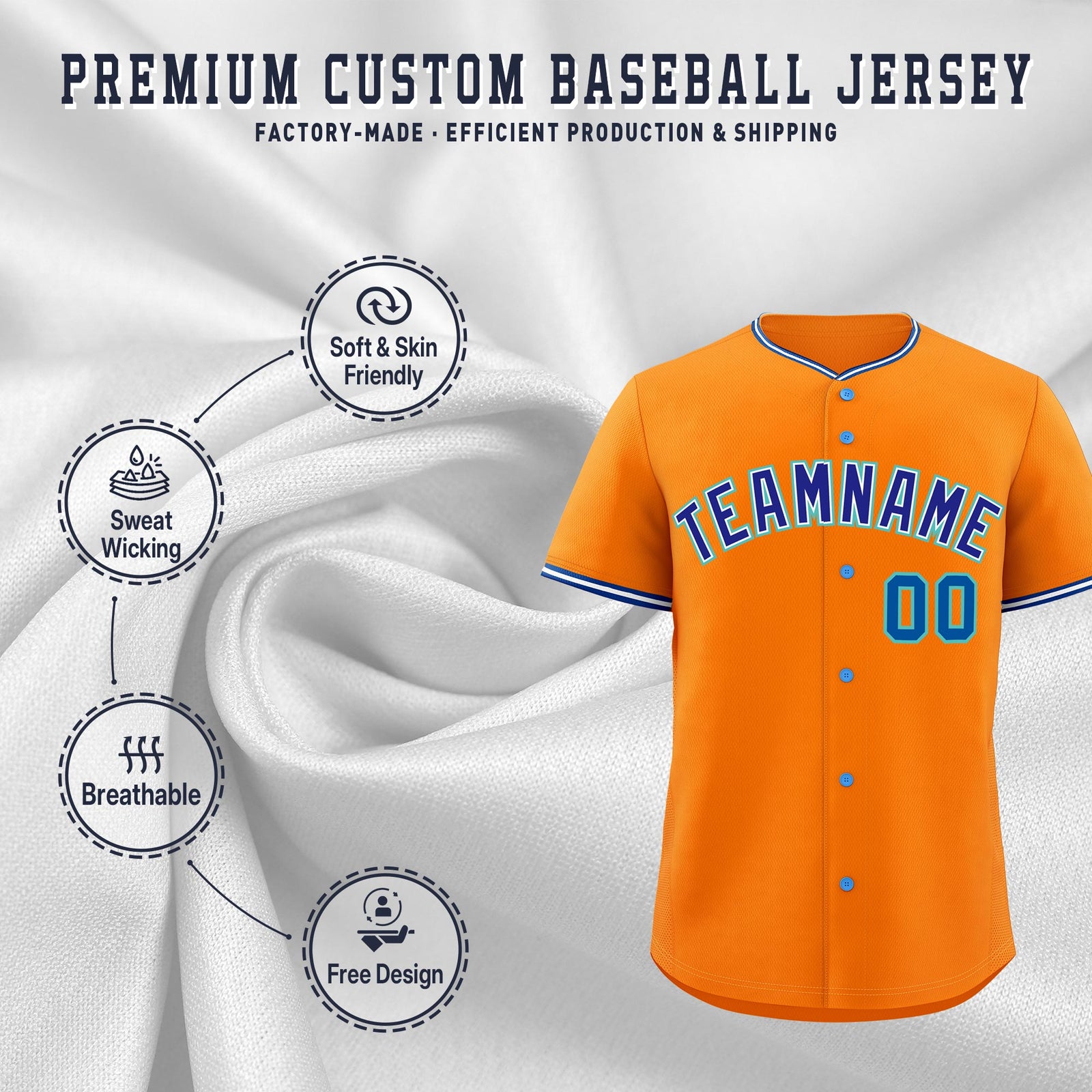 Custom Orange White Royal Classic Style Stitched Sports Uniform For Men Women Youth Personalized Lightweight Baseball Jersey| KXKSHOP