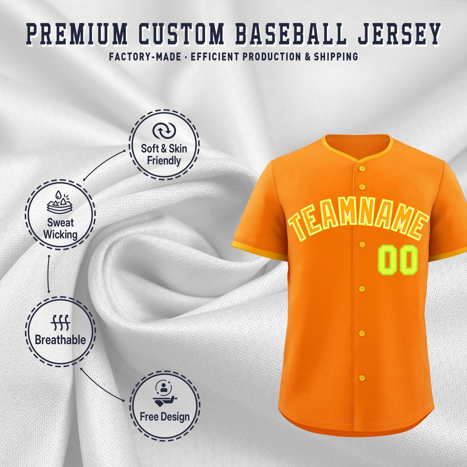 Custom Orange Yellow White Classic Style Stitched Sports Uniform For Men Women Youth Personalized Quick Dry Baseball Jersey| KXKSHOP
