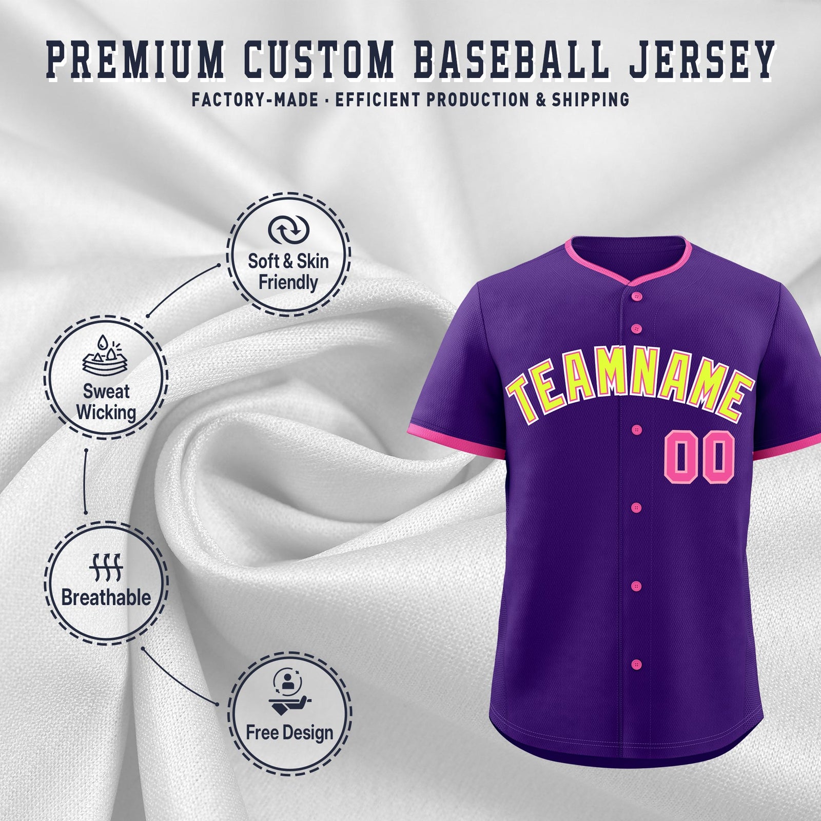 Custom Purple Rose Red Fluorescent Green Classic Style Stitched Sports Uniform For Men Women Youth Personalized Lightweight Baseball Jersey| KXKSHOP