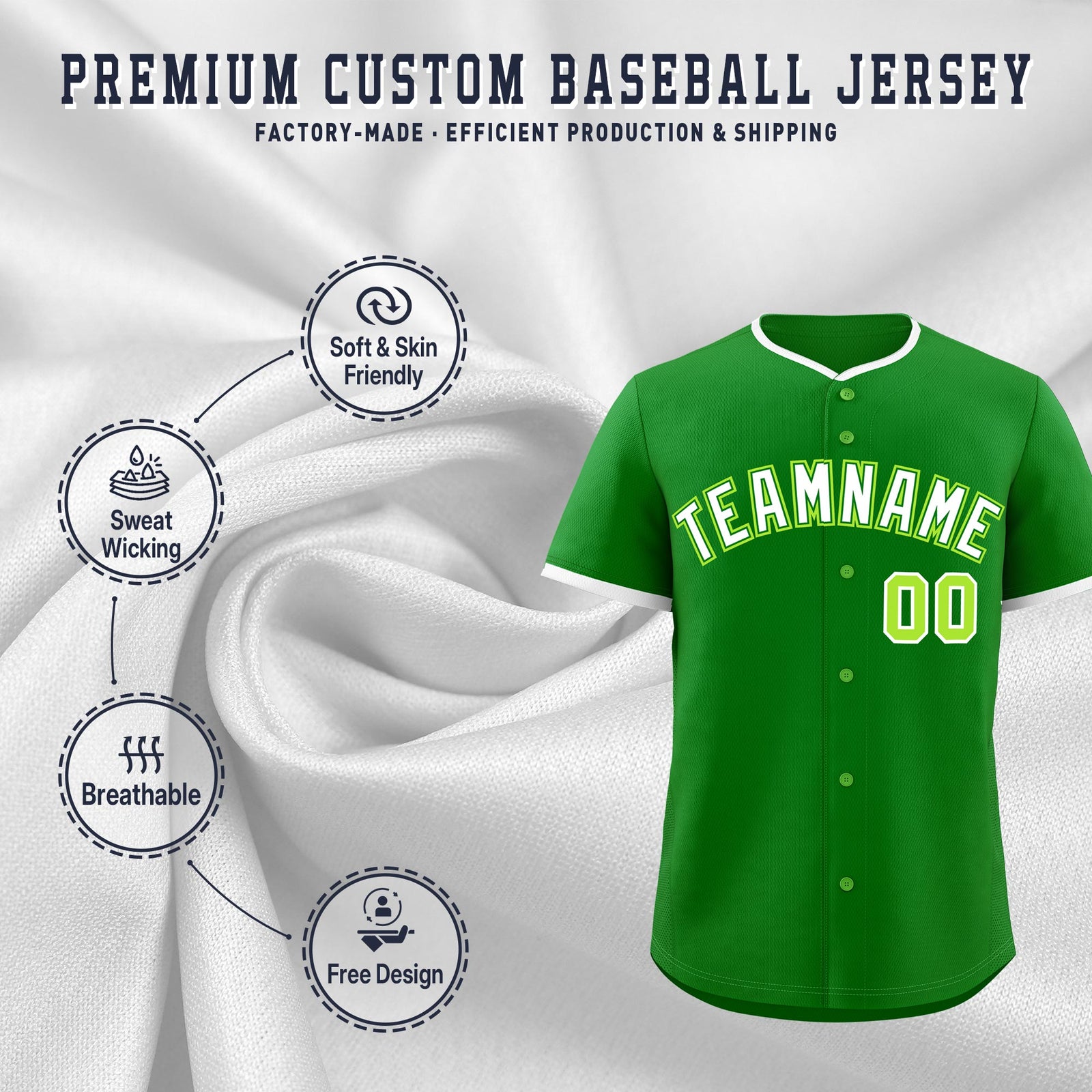 Custom Kelly Green White Neon Green Classic Style Stitched Sports Uniform For Men Women Youth Personalized Quick Dry Baseball Jersey| KXKSHOP