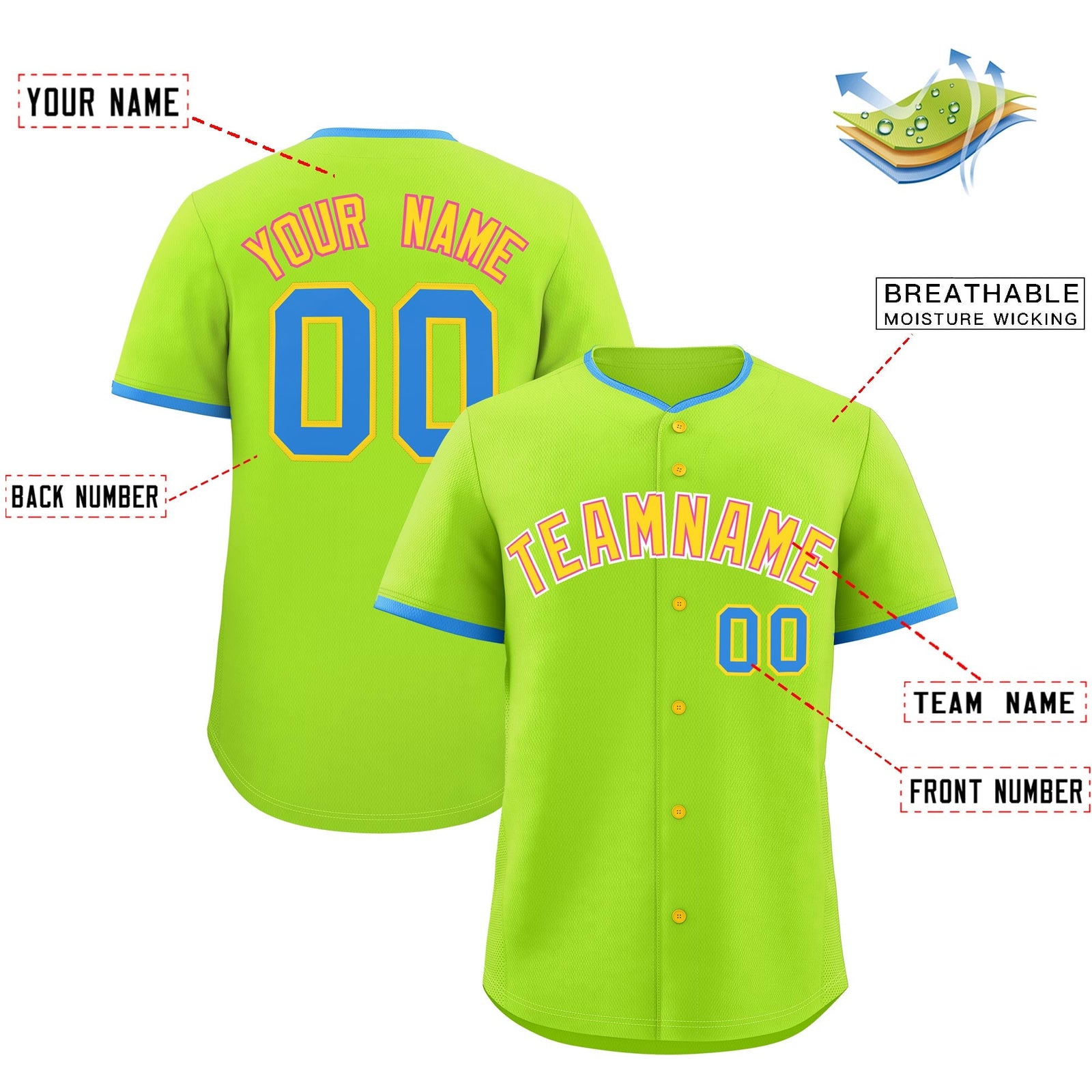 Custom Neon Green Gold Pink Classic Style Stitched Sports Uniform For Men Women Youth Personalized Quick Dry Baseball Jersey| KXKSHOP