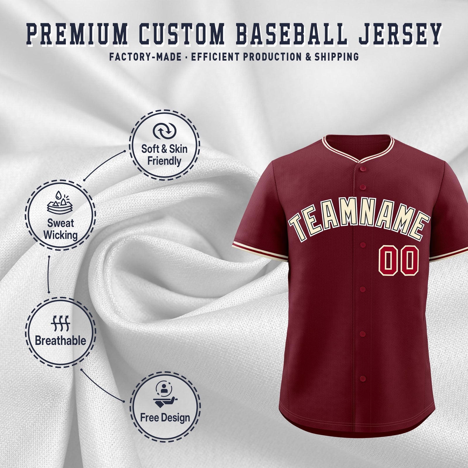 Custom Maroon Crimson Cream Classic Style Stitched Sports Uniform For Men Women Youth Personalized Lightweight Baseball Jersey| KXKSHOP
