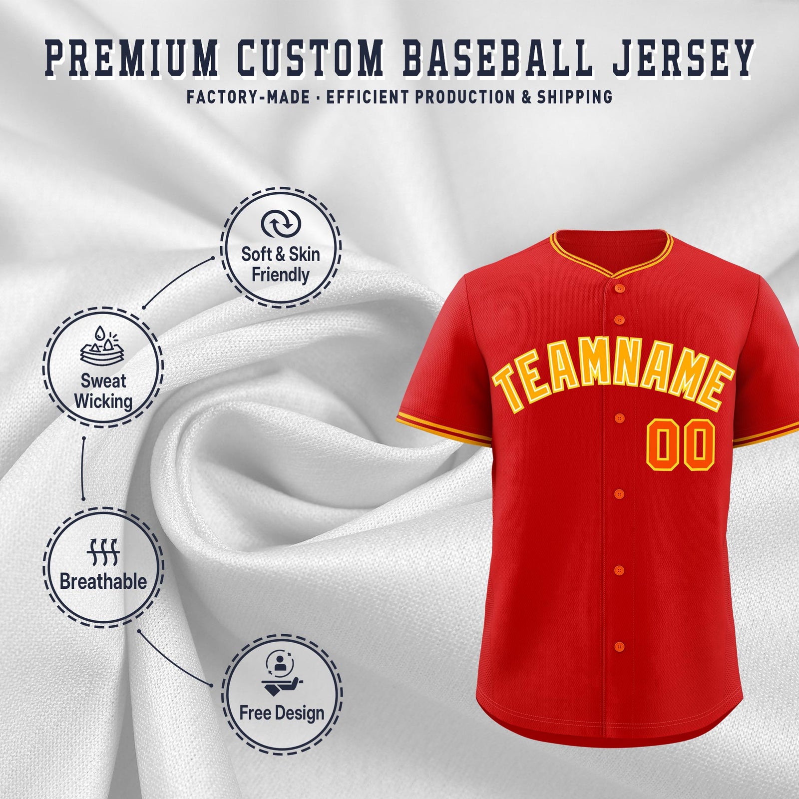 Custom Red Yellow White Classic Style Stitched Sports Uniform For Men Women Youth Personalized Quick Dry Baseball Jersey| KXKSHOP