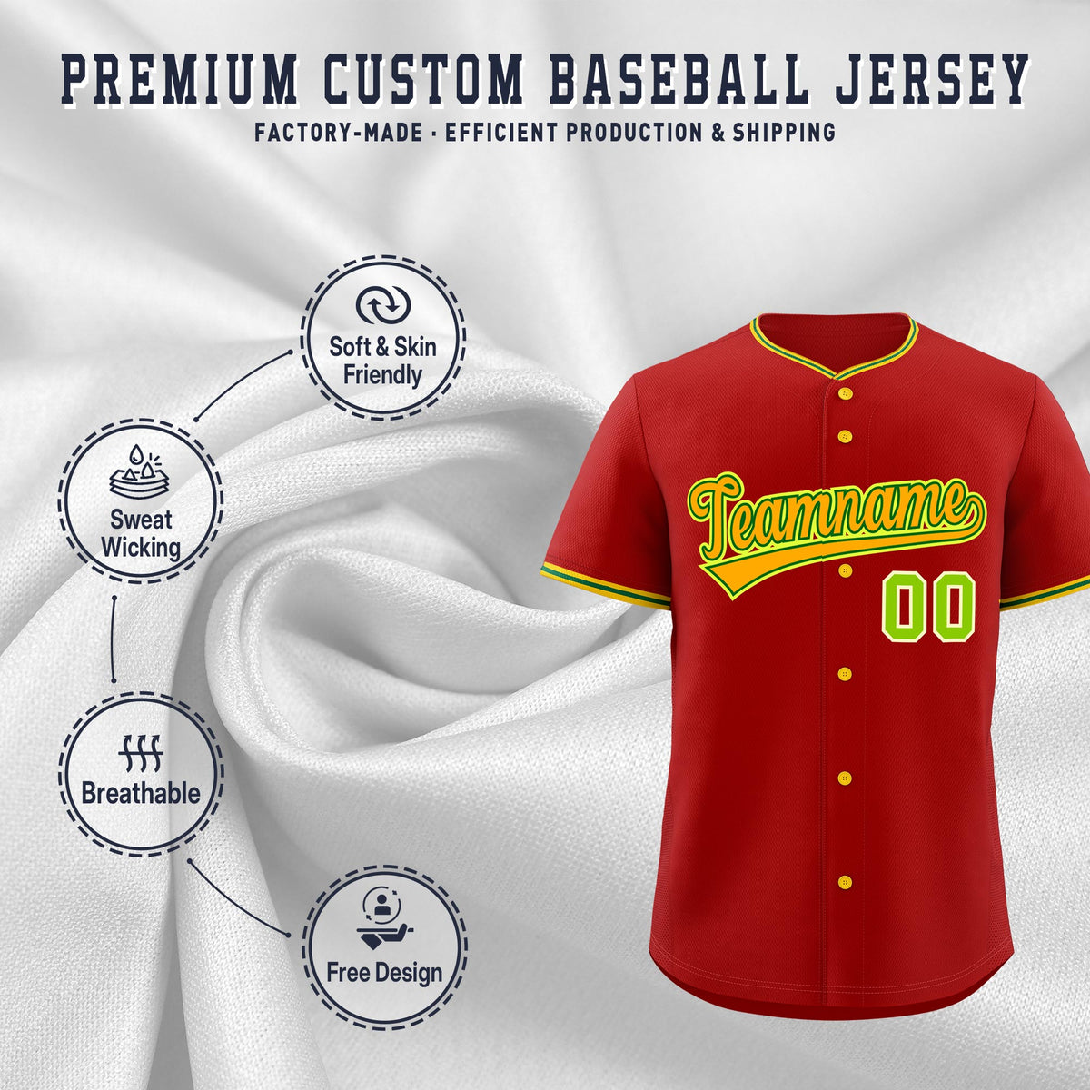 Custom Red Light Green Gold Classic Style Stitched Sports Uniform For Men Women Youth Personalized Quick Dry Baseball Jersey| KXKSHOP