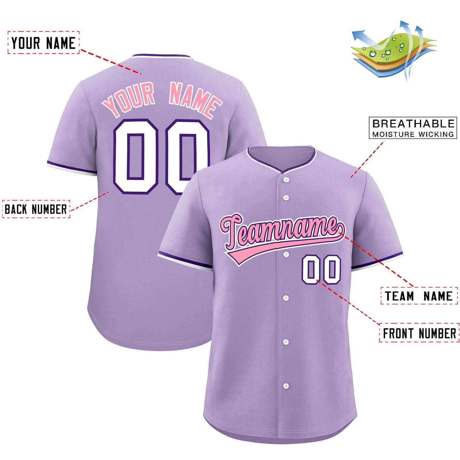 Custom Light Purple White Purple Classic Style Stitched Sports Uniform For Men Women Youth Personalized Quick Dry Baseball Jersey| KXKSHOP