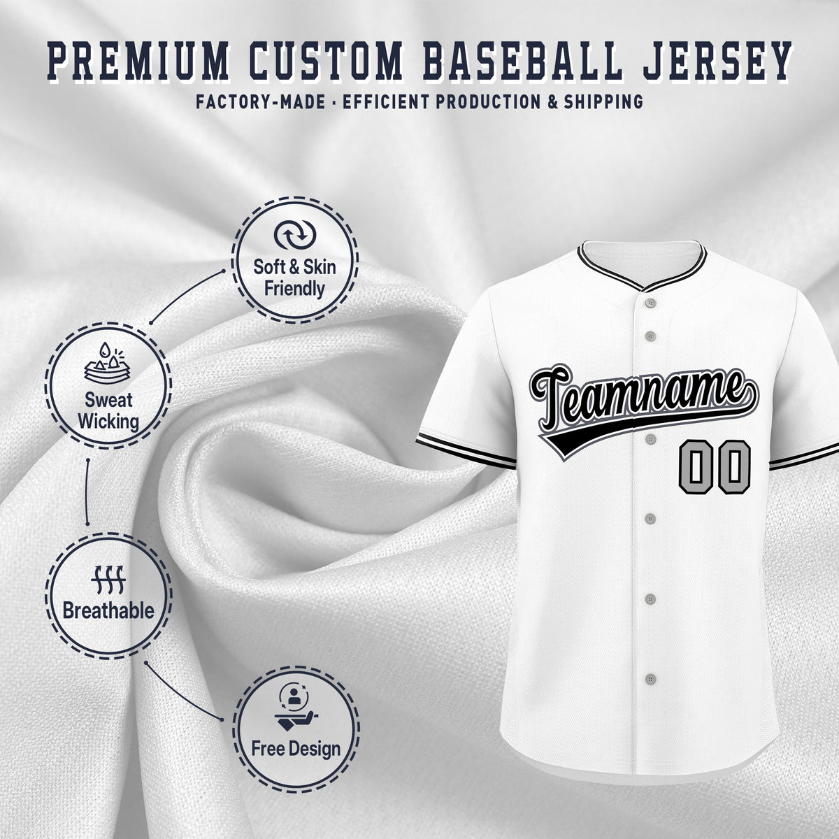Custom White Black Gray Classic Style Stitched Sports Uniform For Men Women Youth Personalized Lightweight Baseball Jersey| KXKSHOP