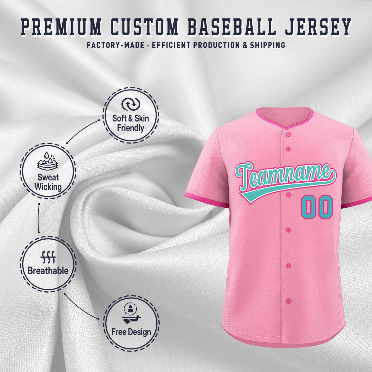 Custom Light Pink Rose Red Teal Classic Style Stitched Sports Uniform For Men Women Youth Personalized Quick Dry Baseball Jersey| KXKSHOP