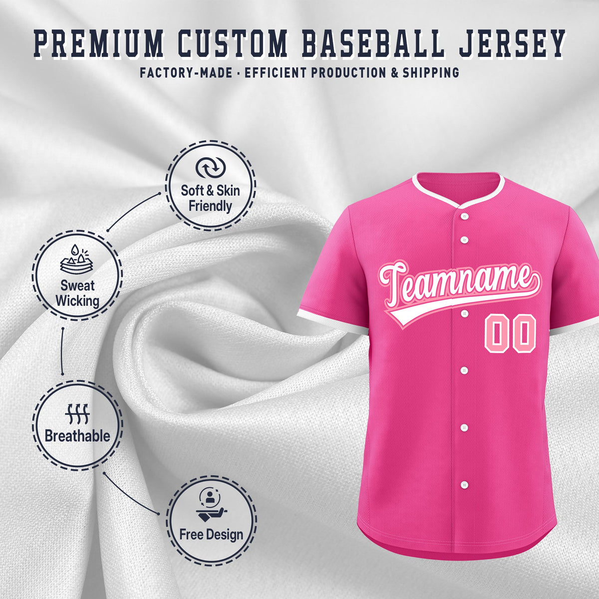 Custom Pink White Light Pink Classic Style Stitched Sports Uniform For Men Women Youth Personalized Lightweight Baseball Jersey| KXKSHOP