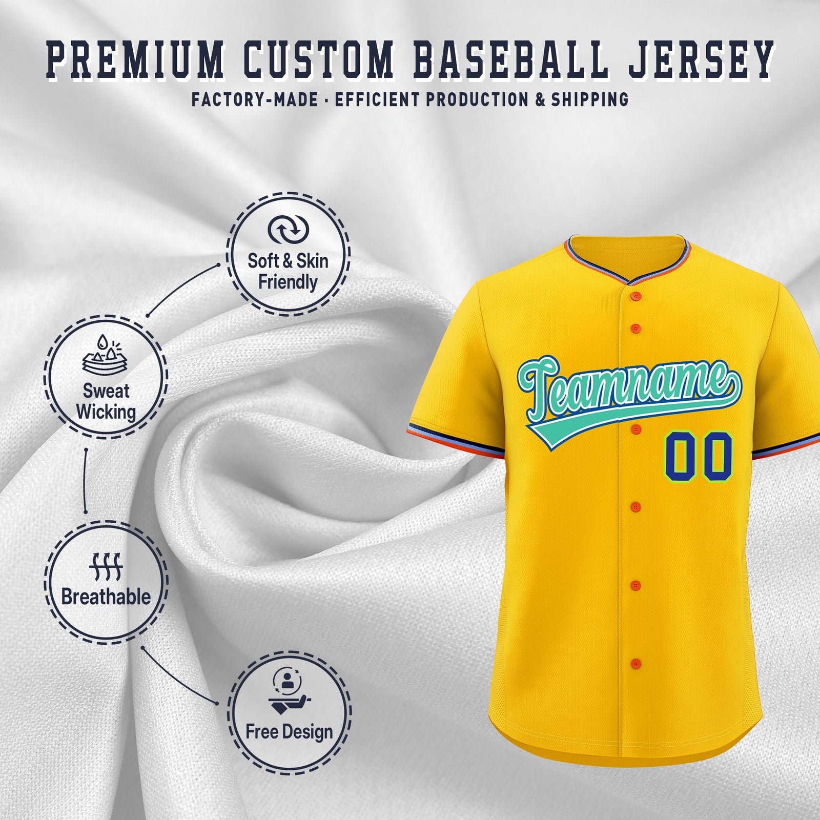 Custom Yellow Powder Blue Black Classic Style Stitched Sports Uniform For Men Women Youth Personalized Lightweight Baseball Jersey| KXKSHOP