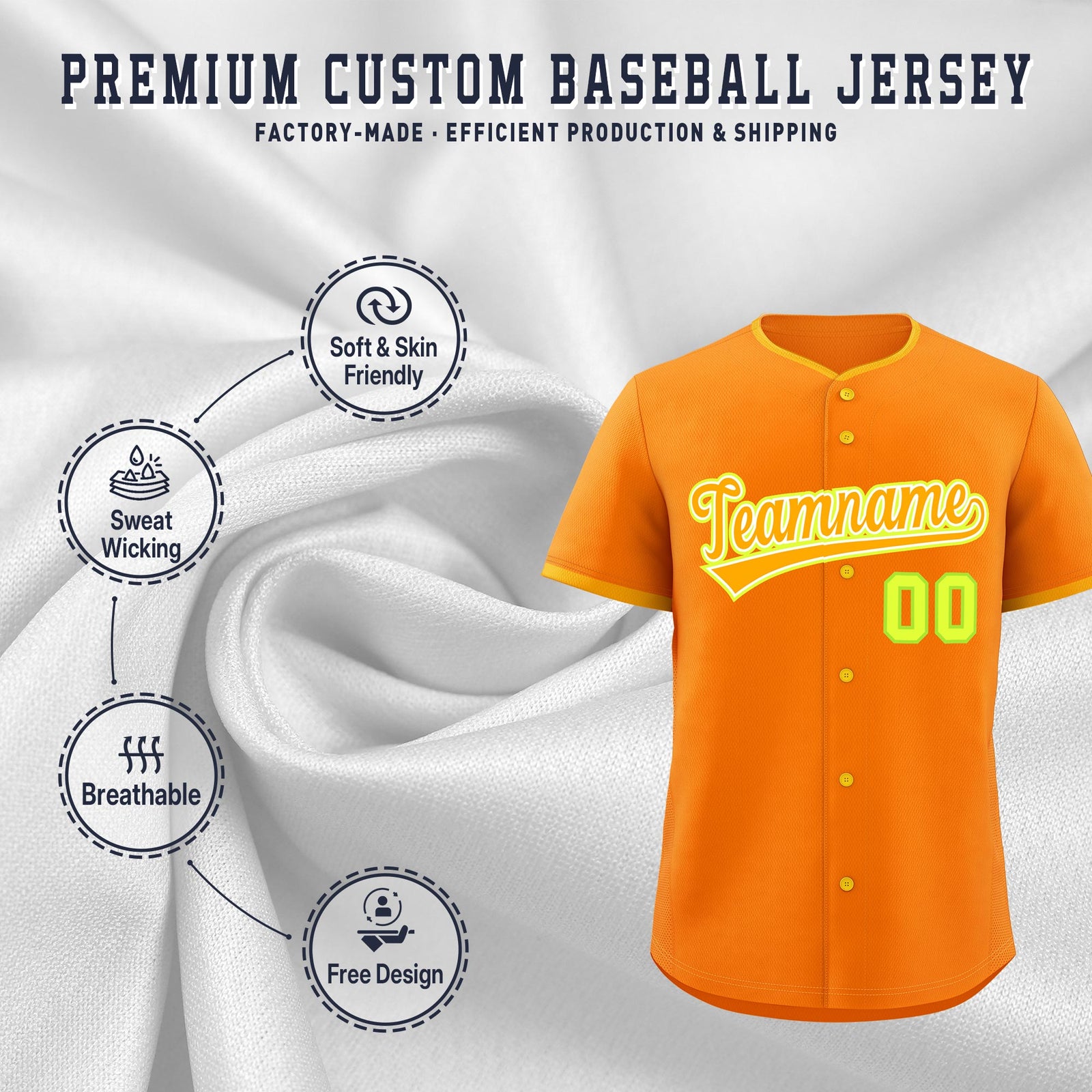 Custom Orange Yellow White Classic Style Stitched Sports Uniform For Men Women Youth Personalized Quick Dry Baseball Jersey| KXKSHOP
