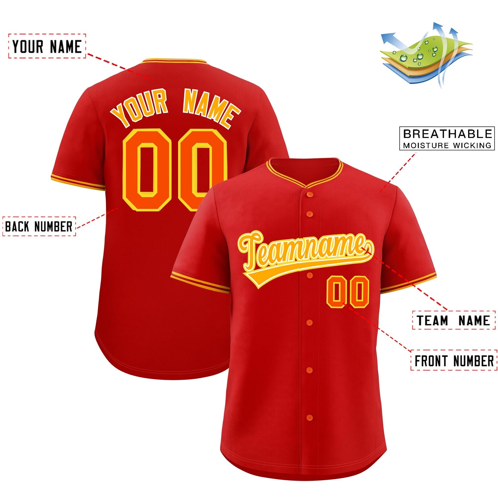 Custom Red Yellow White Classic Style Stitched Sports Uniform For Men Women Youth Personalized Quick Dry Baseball Jersey| KXKSHOP