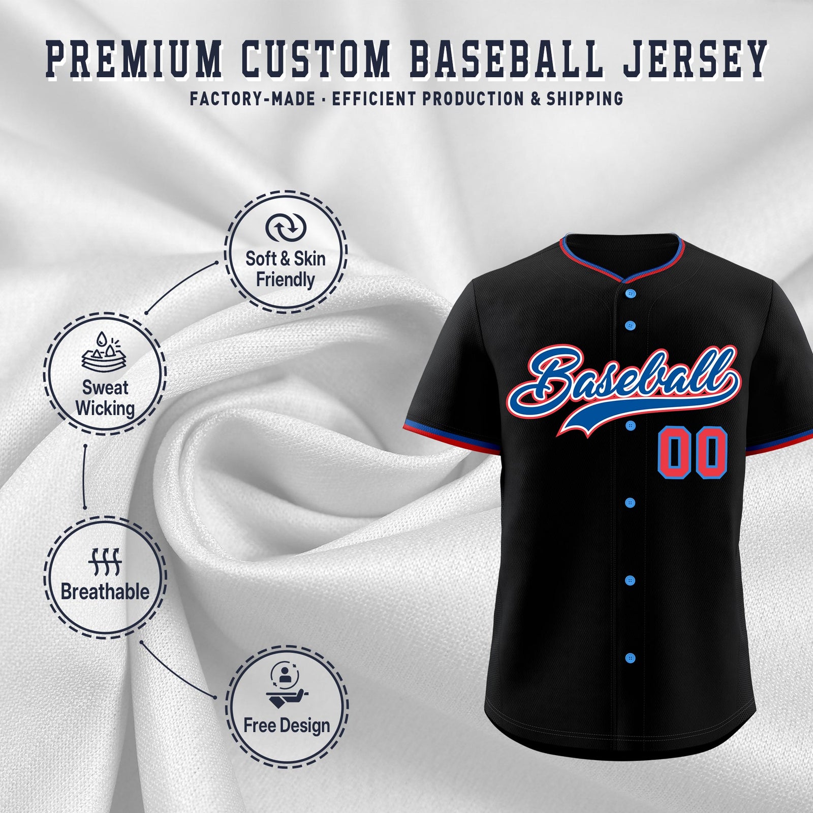 Custom Black Red Royal Classic Style Stitched Sports Uniform For Men Women Youth Personalized Lightweight Baseball Jersey| KXKSHOP