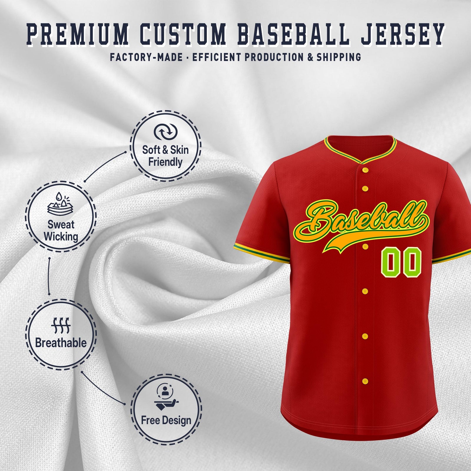 Custom Red Light Green Gold Classic Style Stitched Sports Uniform For Men Women Youth Personalized Quick Dry Baseball Jersey| KXKSHOP