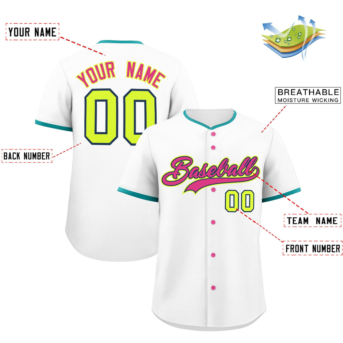Custom White Fluorescent Green Midnight Blue Classic Style Stitched Sports Uniform For Men Women Youth Personalized Quick Dry Baseball Jersey| KXKSHOP