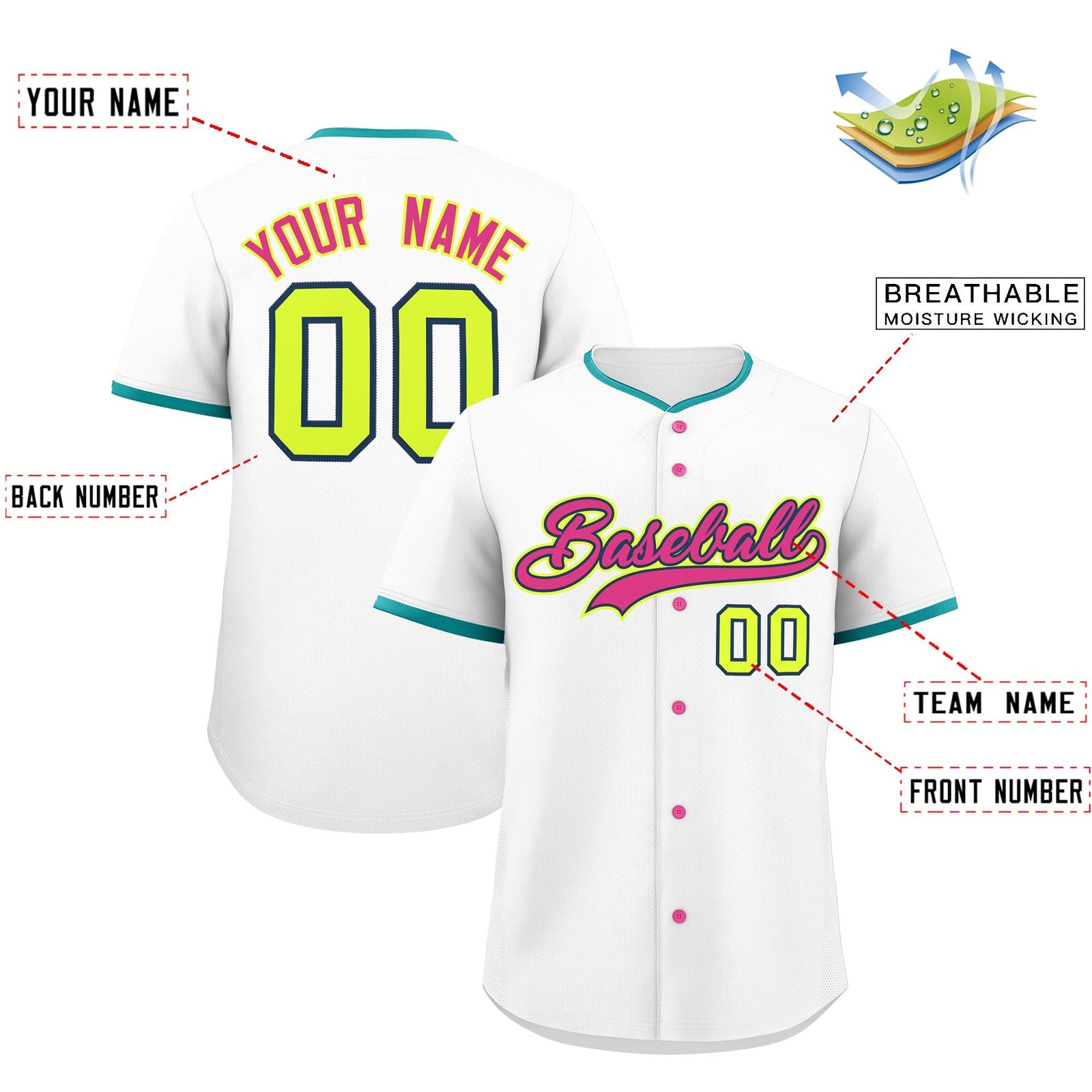 Custom White Fluorescent Green Midnight Blue Classic Style Stitched Sports Uniform For Men Women Youth Personalized Quick Dry Baseball Jersey| KXKSHOP