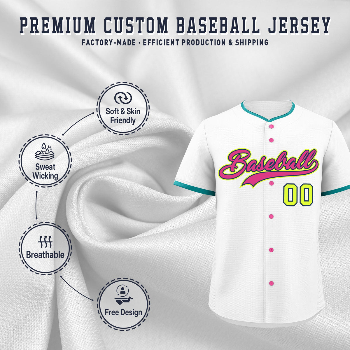 Custom White Fluorescent Green Midnight Blue Classic Style Stitched Sports Uniform For Men Women Youth Personalized Quick Dry Baseball Jersey| KXKSHOP