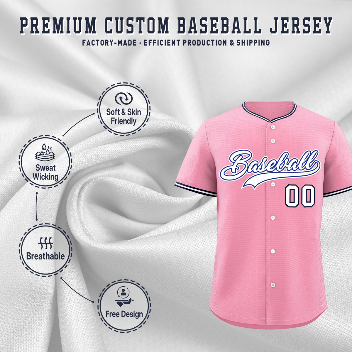 Custom Light Pink White Navy Classic Style Stitched Sports Uniform For Men Women Youth Personalized Quick Dry Baseball Jersey| KXKSHOP