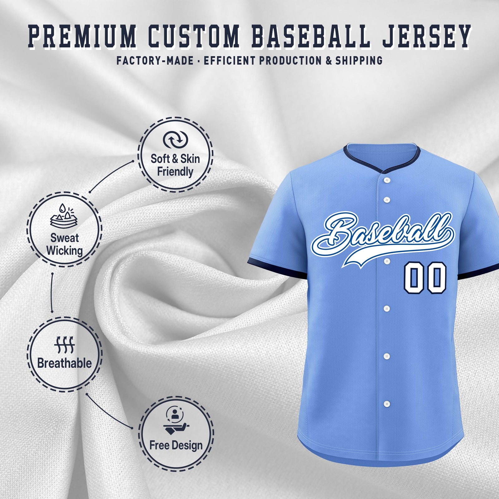 Custom Light Blue White Royal Classic Style Stitched Sports Uniform For Men Women Youth Personalized Lightweight Baseball Jersey| KXKSHOP
