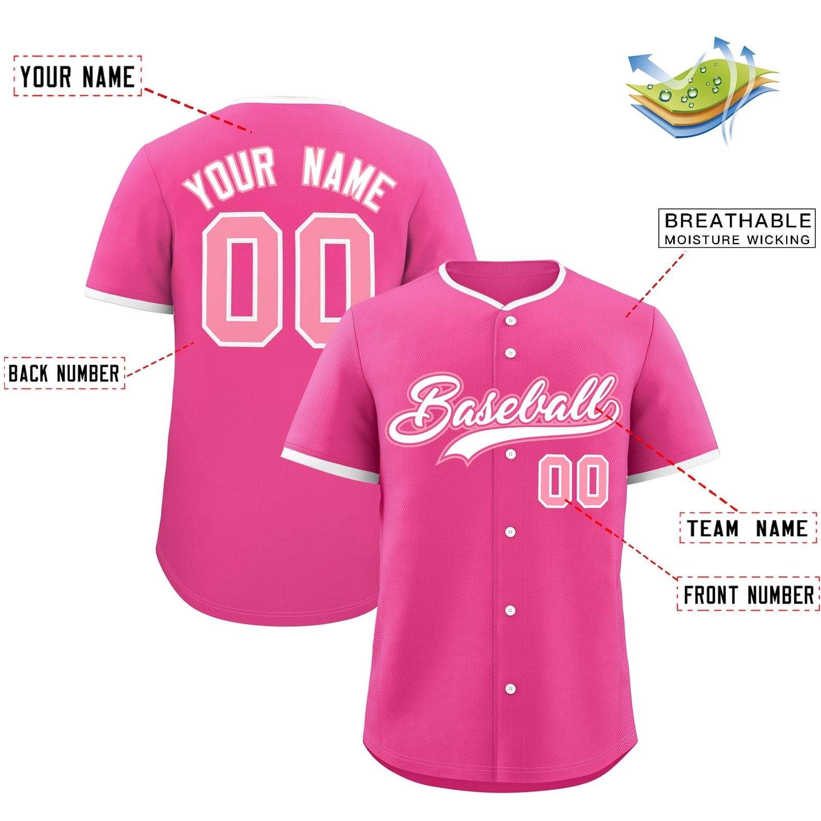 Custom Pink White Light Pink Classic Style Stitched Sports Uniform For Men Women Youth Personalized Lightweight Baseball Jersey| KXKSHOP