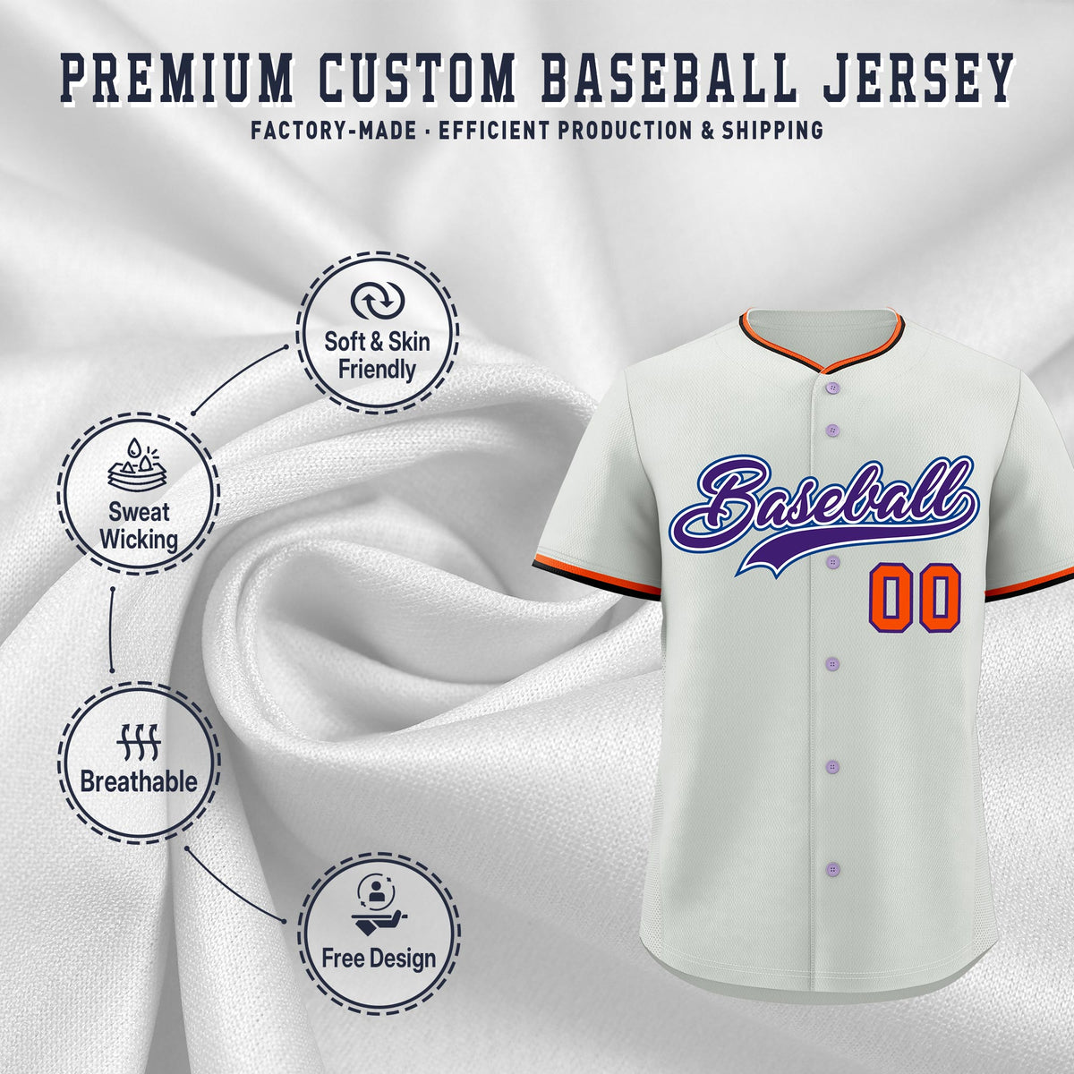 Custom Gray Black Purple Classic Style Stitched Sports Uniform For Men Women Youth Personalized Lightweight Baseball Jersey| KXKSHOP
