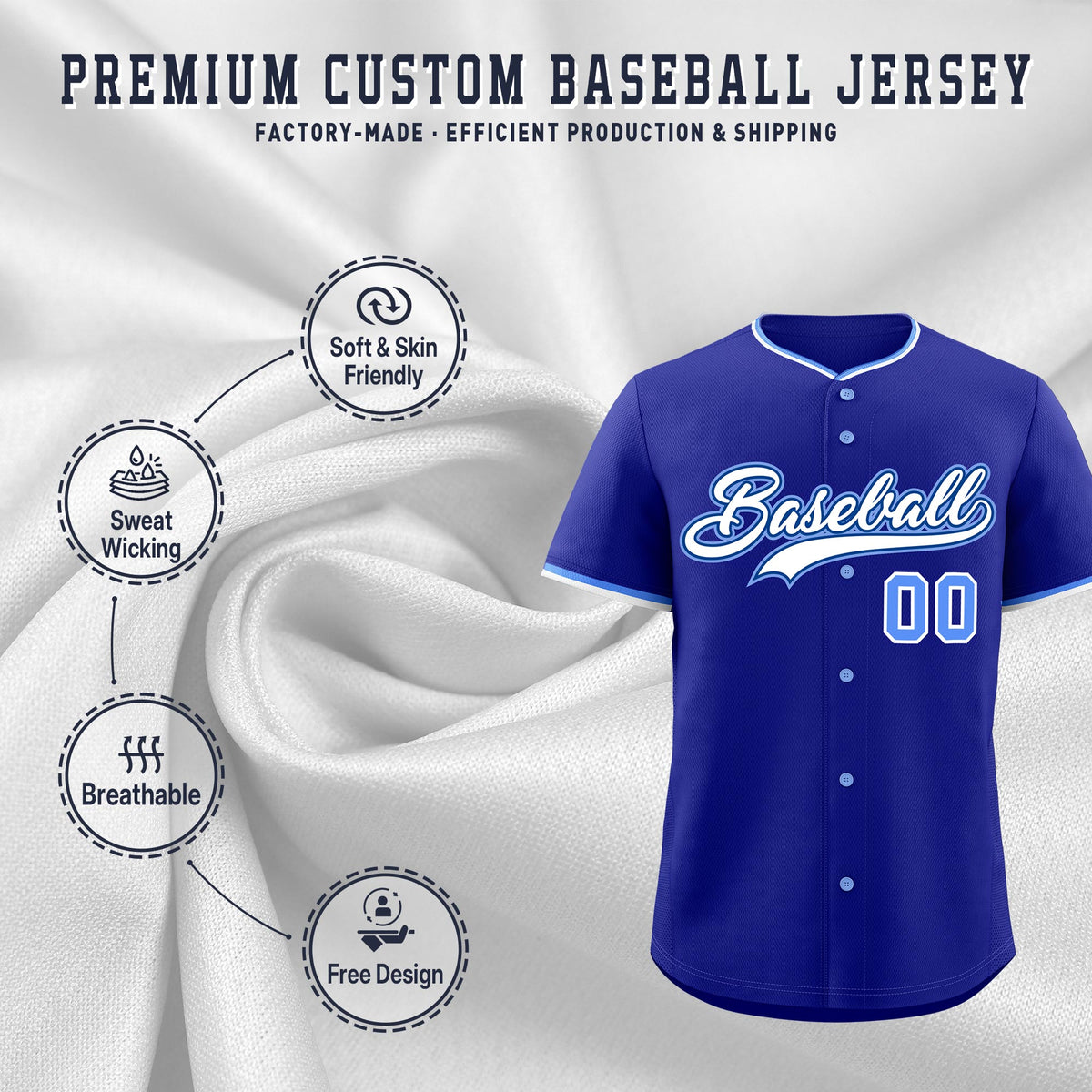Custom Royal White Light Blue Classic Style Stitched Sports Uniform For Men Women Youth Personalized Lightweight Baseball Jersey| KXKSHOP