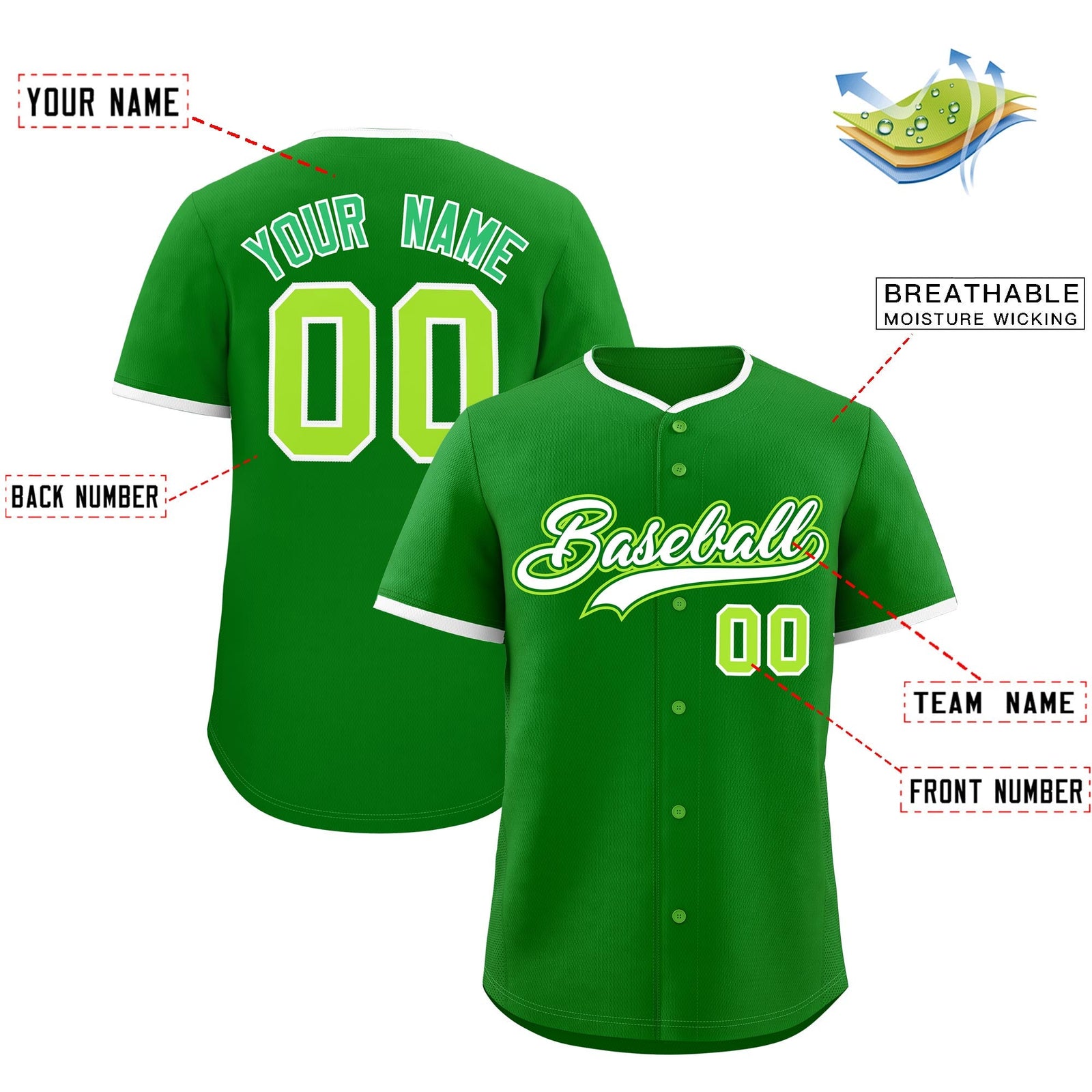 Custom Kelly Green White Neon Green Classic Style Stitched Sports Uniform For Men Women Youth Personalized Quick Dry Baseball Jersey| KXKSHOP
