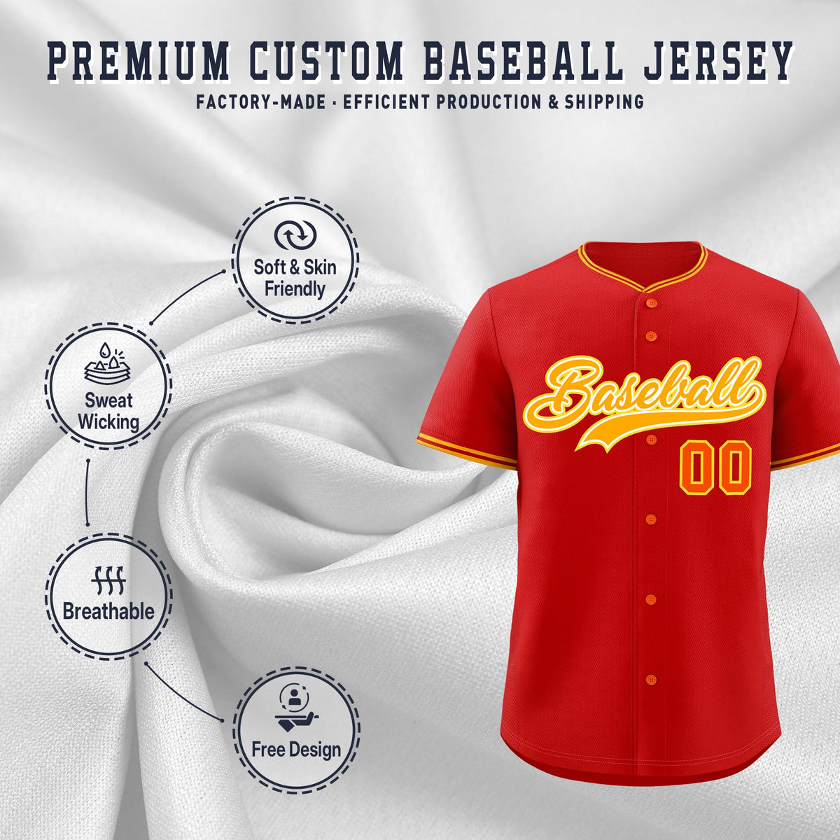 Custom Red Yellow White Classic Style Stitched Sports Uniform For Men Women Youth Personalized Quick Dry Baseball Jersey| KXKSHOP