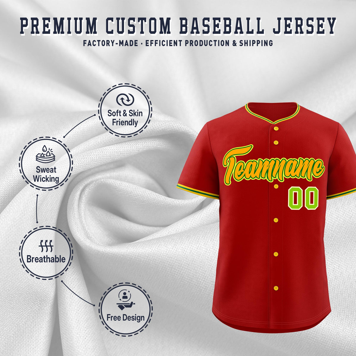 Custom Red Light Green Gold Classic Style Stitched Sports Uniform For Men Women Youth Personalized Quick Dry Baseball Jersey| KXKSHOP