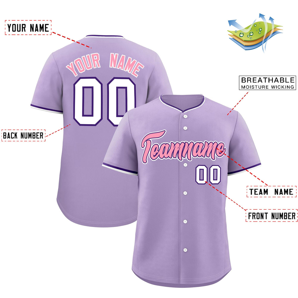 Custom Light Purple White Purple Classic Style Stitched Sports Uniform For Men Women Youth Personalized Quick Dry Baseball Jersey| KXKSHOP