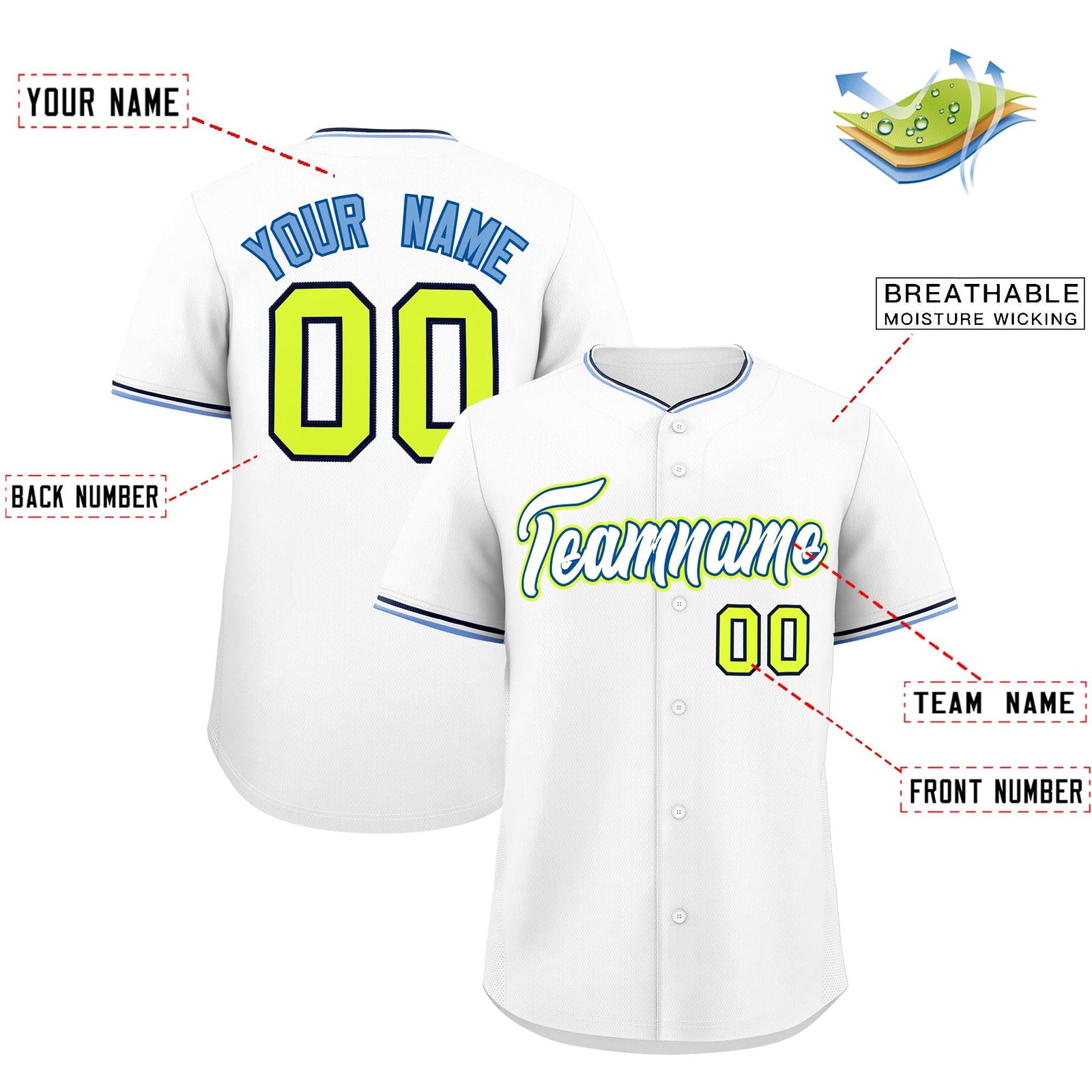 Custom White Navy Fluorescent Green Classic Style Stitched Sports Uniform For Men Women Youth Personalized Lightweight Baseball Jersey| KXKSHOP