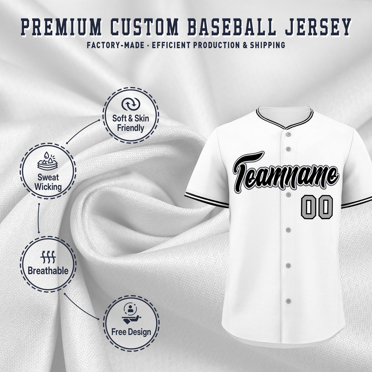 Custom White Black Gray Classic Style Stitched Sports Uniform For Men Women Youth Personalized Lightweight Baseball Jersey| KXKSHOP