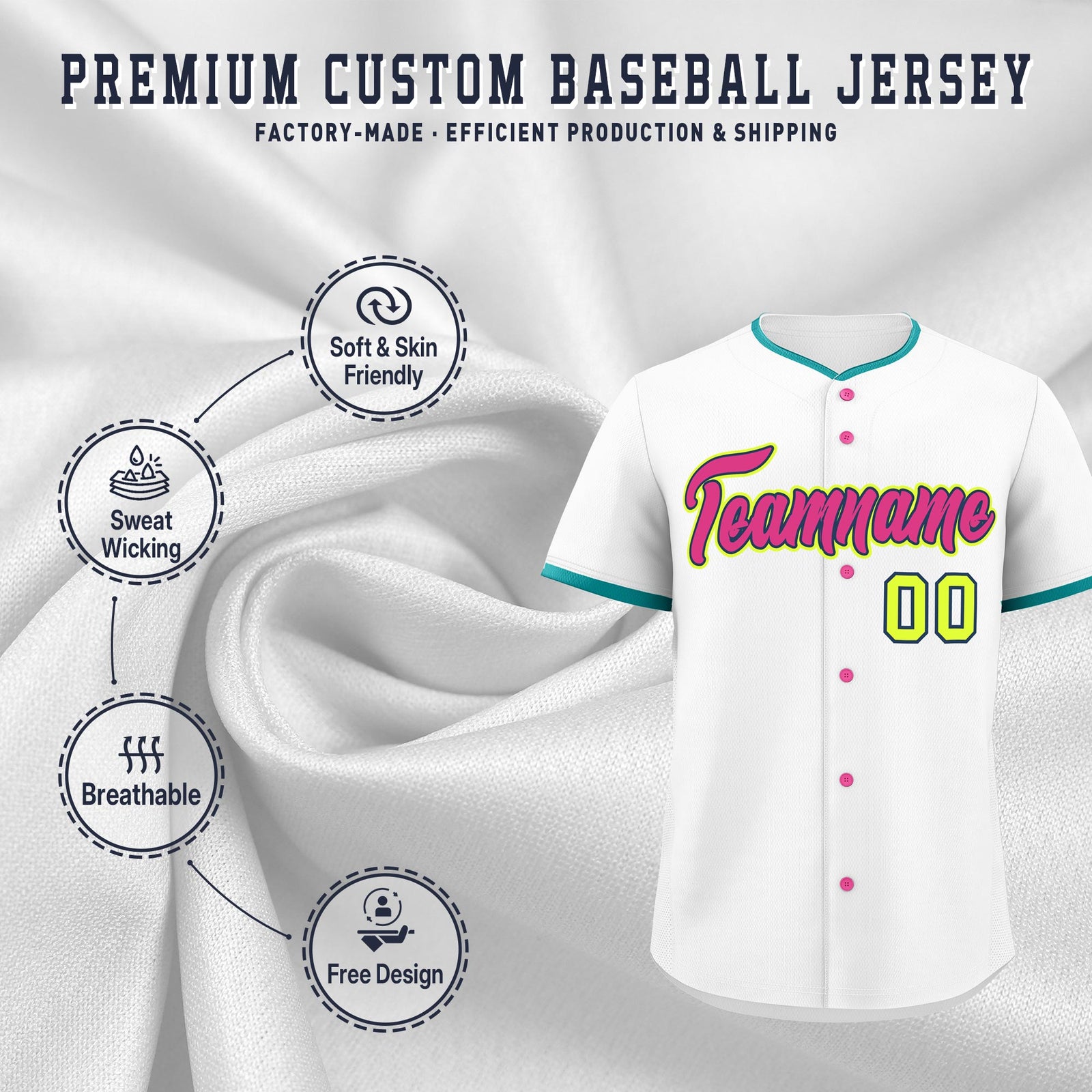 Custom White Fluorescent Green Midnight Blue Classic Style Stitched Sports Uniform For Men Women Youth Personalized Quick Dry Baseball Jersey| KXKSHOP