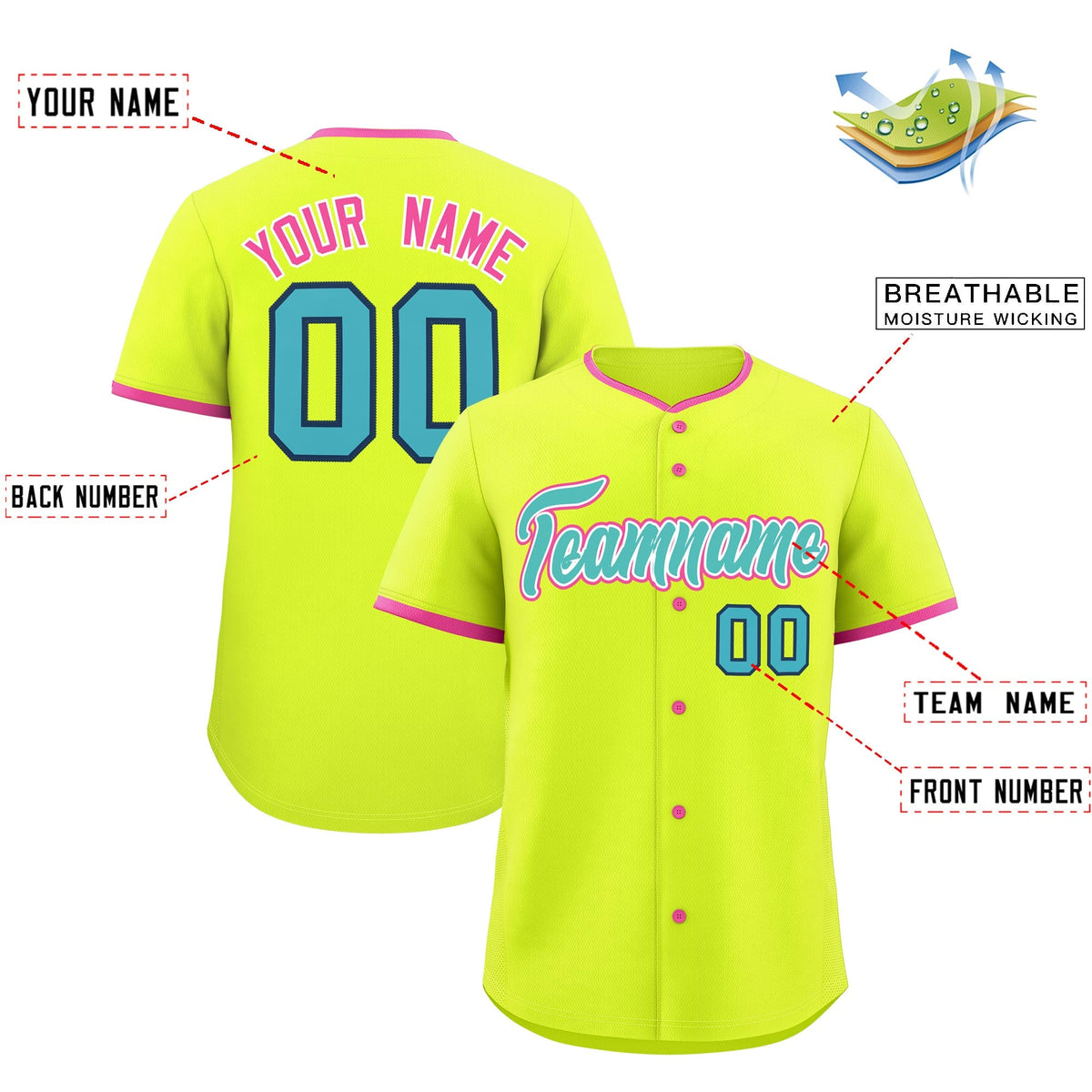 Custom Fluorescent Green Rose Red Teal Classic Style Stitched Sports Uniform For Men Women Youth Personalized Lightweight Baseball Jersey| KXKSHOP